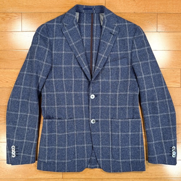 Paul Taylor Other - Paul Taylor Italy Blue Windowpane Silk Virgin Wool Sport Coat Blazer Mens 46 IT